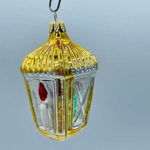 Vintage Blown Mercury Glass Christmas Tree Lantern Shaped Ornament Colombi